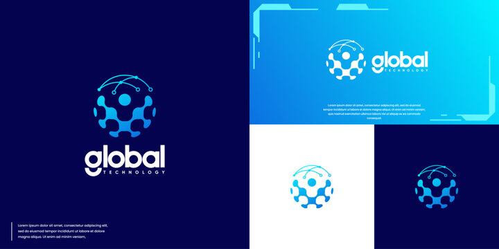 Global technology solution, network connection, with globe concept, logo design template.