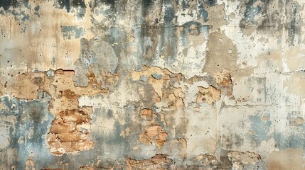 Old brick wall covered in plaster mildew stains