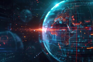 Fototapeta premium futuristic global hologram and digital transformation scifi cyberpunk technology background