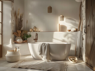 Skandinavisches Badezimmer, Stilvoll eingerichtet. Modern und Rustikal