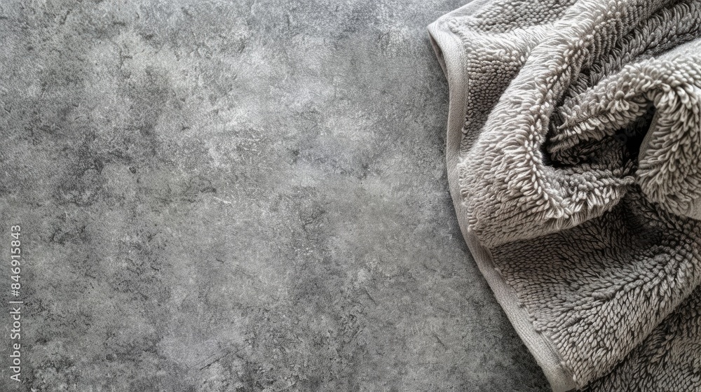 Aufkleber view from above of a grey background with a folded soft towel room for text