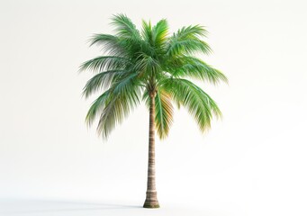 Tall Palm Tree with Lush Green Fronds and Slender Trunk, Isolated on White Background, Perfect for Tropical, Botanical, and Nature Themes, Ideal for Exotic and Scenic Designs
