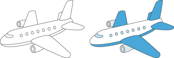 Cute Air Plane vector illustration coloring page for kids