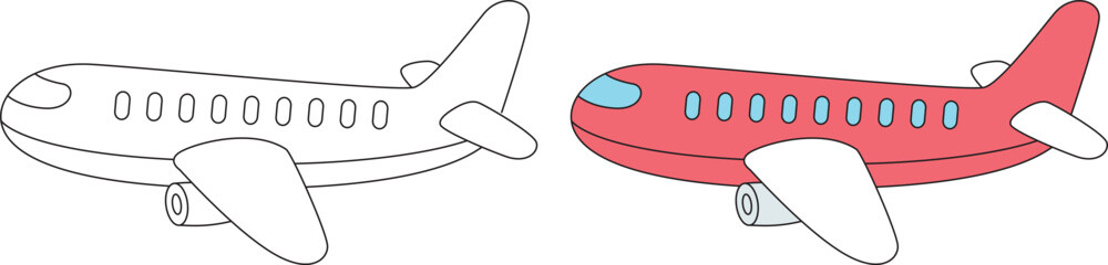 Cute Air Plane vector illustration coloring page for kids
