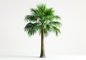 Tall Palm Tree with Lush Green Fronds and Slender Trunk, Isolated on White Background, Perfect for Tropical, Botanical, and Nature Themes, Ideal for Exotic and Scenic Designs