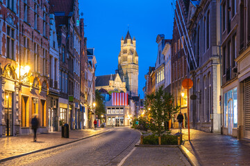 The bell tower of St Salvators Cathedral located in Bruges, Belgium