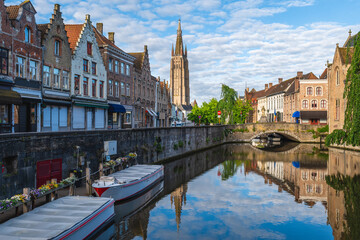 Scenery of the Rosary Quay, Rozenhoedkaai in Dutch, located in Bruges, Belgium