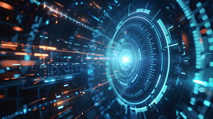 Obraz premium Technology circle graphics and blue neon lights