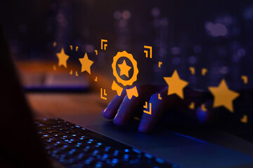 Quality Assurance concept, certificate of excellence, best quality, high rating with user reviews