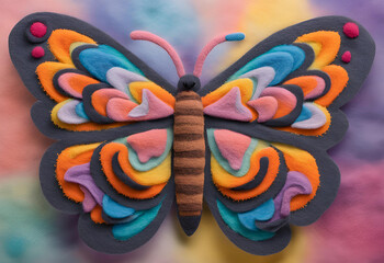 Felt art of a beautiful butterfly spreading its wings
