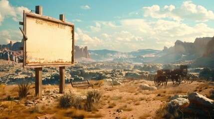 An empty poster against the background of the wild West.