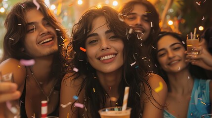 A group of Hispanic friends at a party. Generative AI.