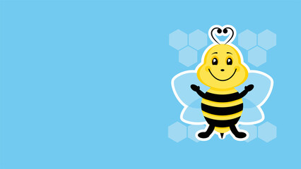 Cute Bee Cartoon Vector Icon Illustrated in Isolated Flat Cartoon Style. Illustration of a fun and happy bee on a blue background.