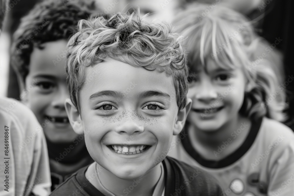 Wall mural Portrait of a smiling boy with his friends in the background. - Wall murals