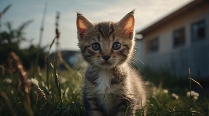 Obraz premium Kitten Playing in the Garden