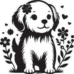 Cute Baby Dog Silhouettes Vector