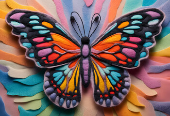 Felt art of a beautiful butterfly spreading its wings