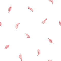 Seamless pattern with watercolor pink delicate flower petals