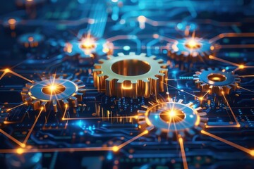 interconnected gears and circuitry symbolizing synergy between technology and business processes