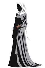 Naklejka premium A girl in a very beautiful ornate dress, black silhouette of a beautiful woman, transparent background, sophisticated, highly detailed, modest dress