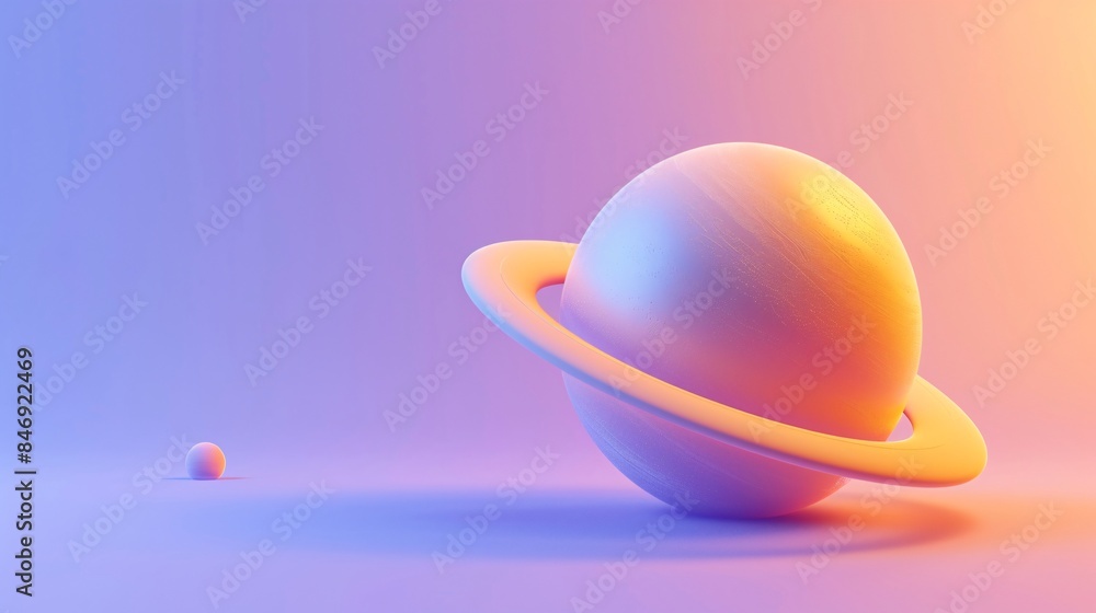 Poster Minimalist 3D planet with ring on a pastel gradient background. Modern abstract design perfect for digital art and creative projects.