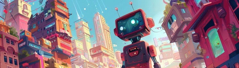 Photo of Whimsical and colorful illustration of a hot air balloon floating over a fantasy landscape