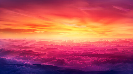 Obraz premium Stunning Sunset Over a Sea of Clouds with Vibrant Colors and Dramatic Sky, Capturing the Beauty of Nature's Evening Light and Atmospheric Phenomenon in a Serene and Tranquil Landscape