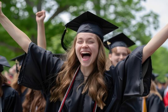 joyful graduates in caps and gowns celebrating academic success graduation ceremony candid moment