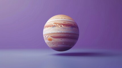 Obraz premium 3D rendering of planet Jupiter floating in a purple gradient background, showcasing its iconic stripes and atmospheric details.