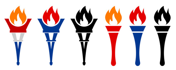 Eiffel tower olympic torch, olympic flame icon set