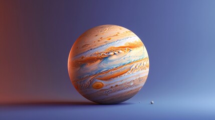 Obraz premium High-quality 3D rendering of Jupiter with detailed textures and vibrant colors, floating in a serene gradient background. 3D Illustration.
