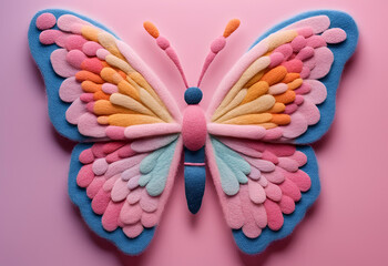 Felt art of a beautiful butterfly spreading its wings 