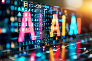 Colorful AI letters with digital circuit background, technology innovation, electronic design, futuristic art, artificial intelligence, high tech visuals, cyberpunk theme