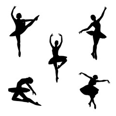 Silhouettes of Ballerinas in Various Ballet Poses, Graceful Dancers, Ballet Silhouette Art