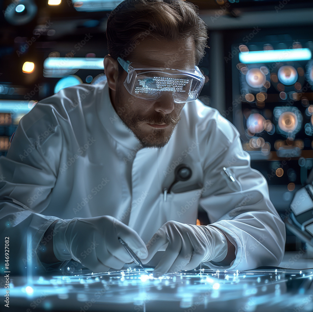 Poster a scientist designing a revolutionary new technology. generative ai.