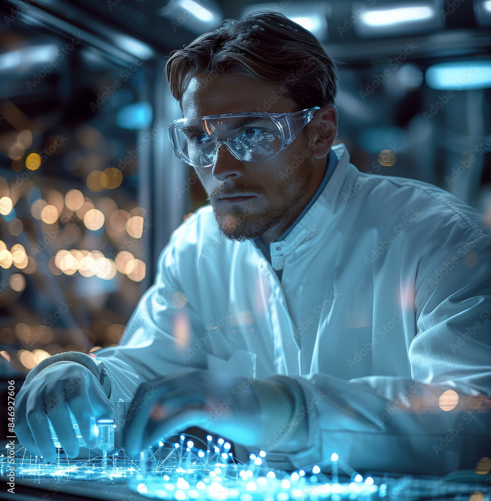 Poster a scientist designing a revolutionary new technology. generative ai.