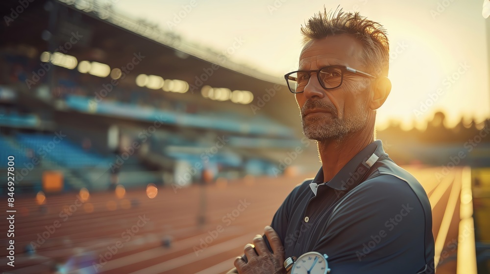 Wall mural editorial shot of a track and field coach