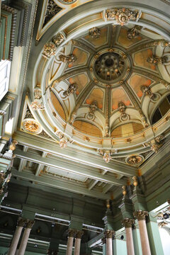 Architectural details of Circulo de Bellas Artes building in Madrid city