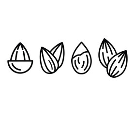 almond nut icons symbol vector design black white color line illustration collection sets