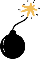 Comic doodle bomb explosion, boom cartoon clouds. Bang effect, dynamite TNT explosive. Crash, bang pop spiral sparks. Vector illustration 