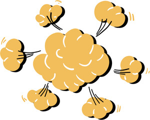 Comic doodle bomb explosion, boom cartoon clouds. Bang effect, dynamite TNT explosive. Crash, bang pop spiral sparks. Vector illustration 