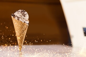 Tasty sweet fresh ice cream cone