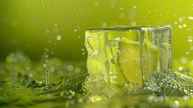 A giant ice cube of Sprite product lemon