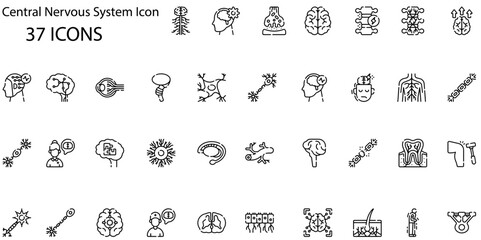 Set of central nervous system icons. Line art style icons bundle. vector illustration

