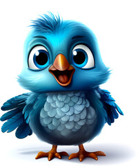 little warbler Beautiful, cute cartoon style bird, white background.