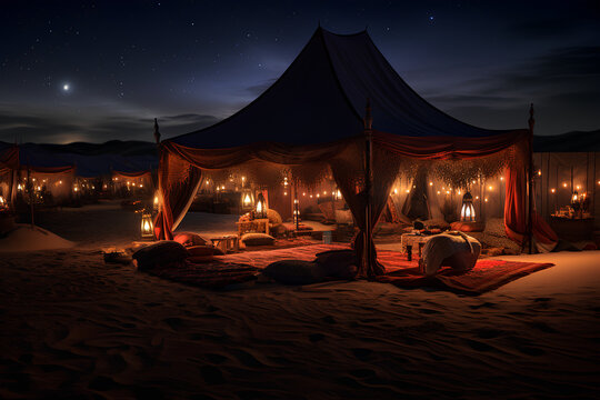 ramadan tent at night in the desert