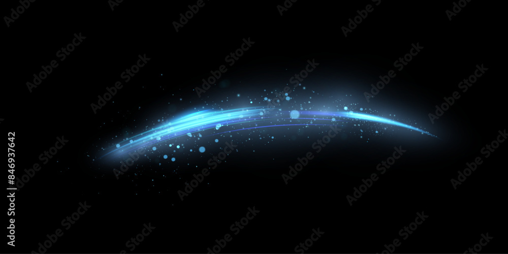 Poster light effect of curves of blue lines png. glowing blue semicircle. abstract effect of light energy m
