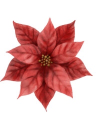 Watercolor illustration of a Christmas poinsettia, perfect for holiday greeting cards, festive decor, gift wrapping, seasonal art projects, and scrapbooking. Ideal for adding a touch of holiday spirit