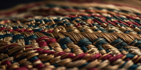 Obraz premium An intricate close-up shot of a handcrafted woven textile with a mix of vibrant colors and patterns