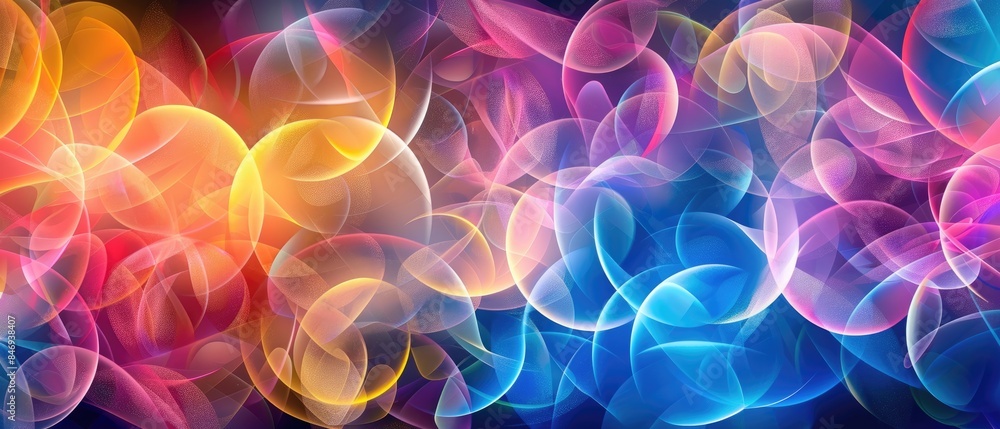Sticker abstract geometric background with intersecting circles and vibrant colors